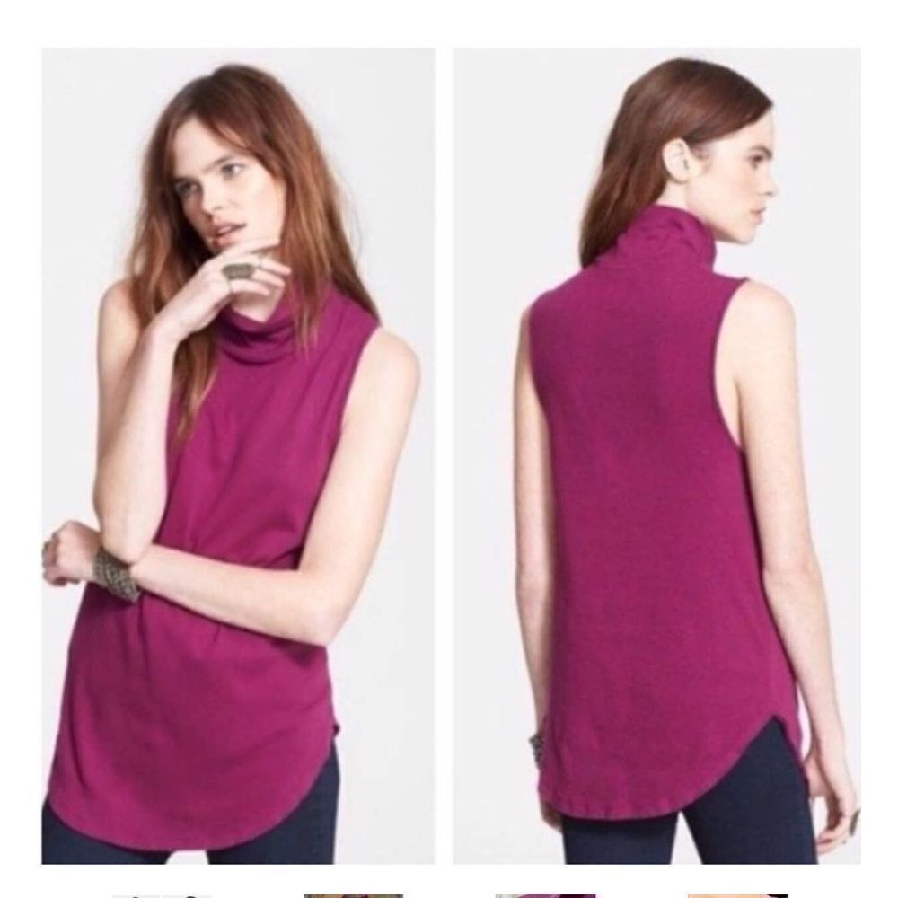 Free People Womens Mock Neck Sleeveless Top in Plum